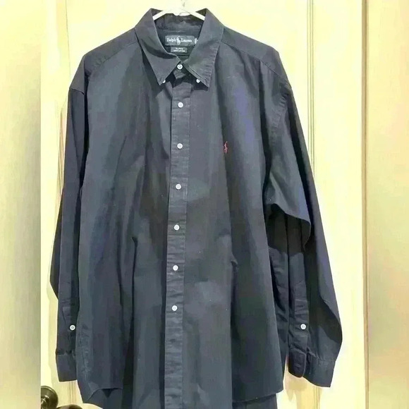 RALPH LAUREN‎ Men's Navy Blake Two-Ply Cotton Button-Up Long-Sleeve Shirt SZ XL - Picture 1 of 7